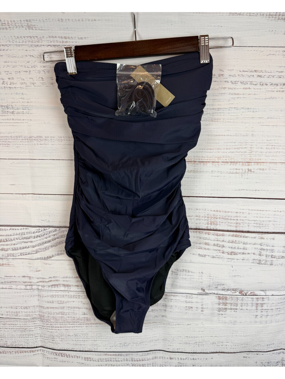 J.CREW navy blue long-torso ruched bandeau-piece swimsuit size 0 NWT
